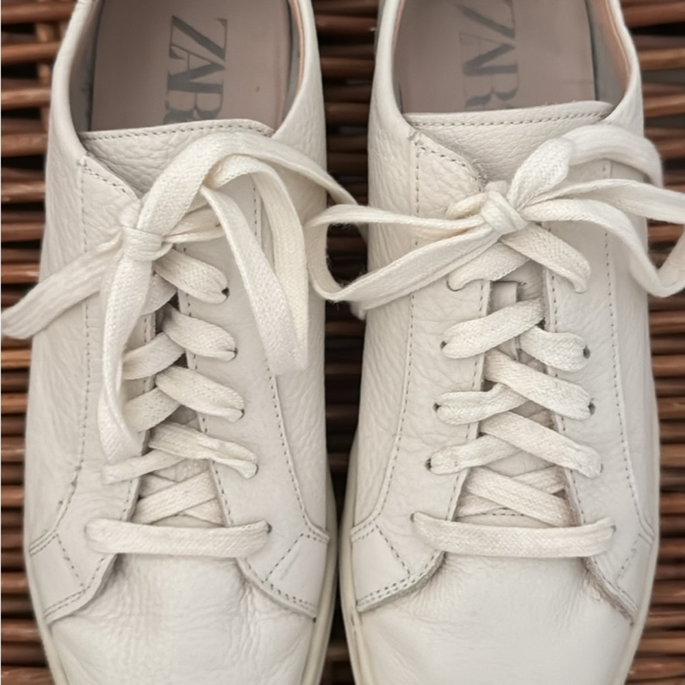 Zara White Leather Casual Sneakers